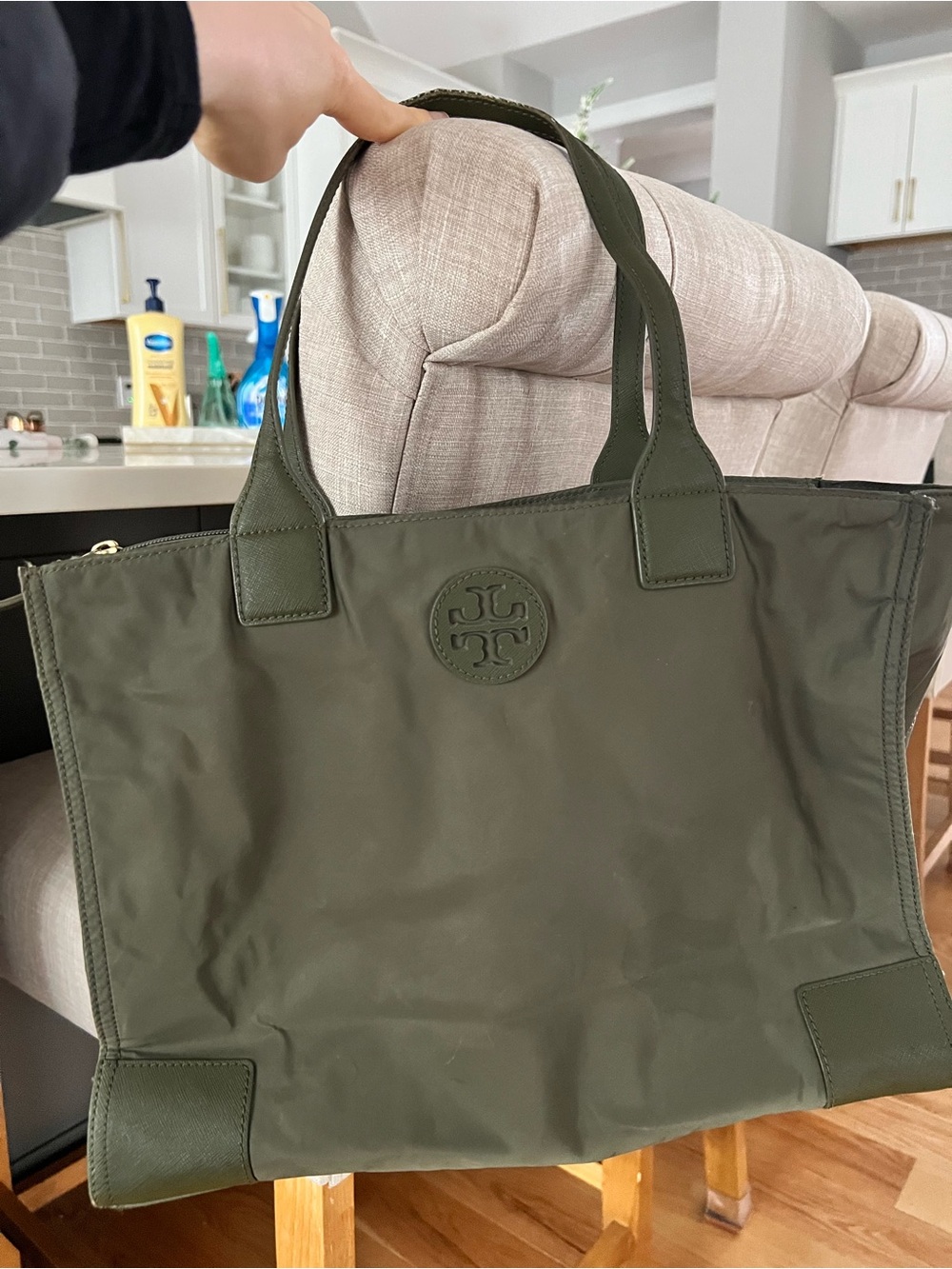 Tory Burch Olive Green Logo Tote